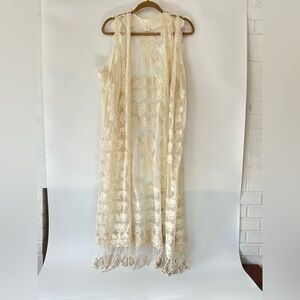 I Joah Cream Lace Duster Sheer Mesh Romantic Kimono Festival Boho Fairy Size L
